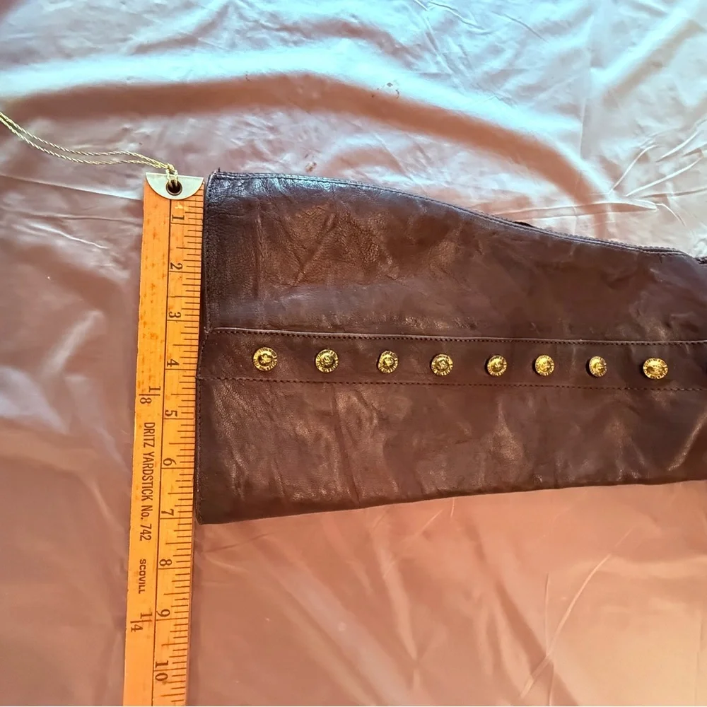 Frye Melissa Military Brown Leather Gold Button Tall Boot Size 9 MSRP$598